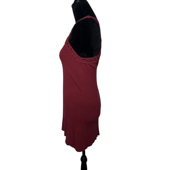 Forever 21 Tank Top Crochet Trim Strappy Back Red Sz.Small Y2K Long Length Boho - Picture 2 of 7